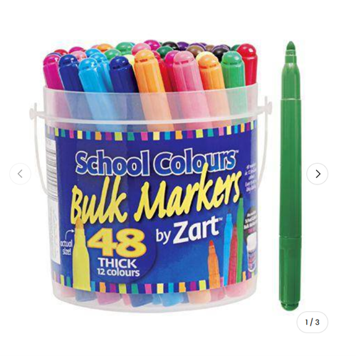 School Colours Bulk Markers Thick Assorted Colours Tub of 48